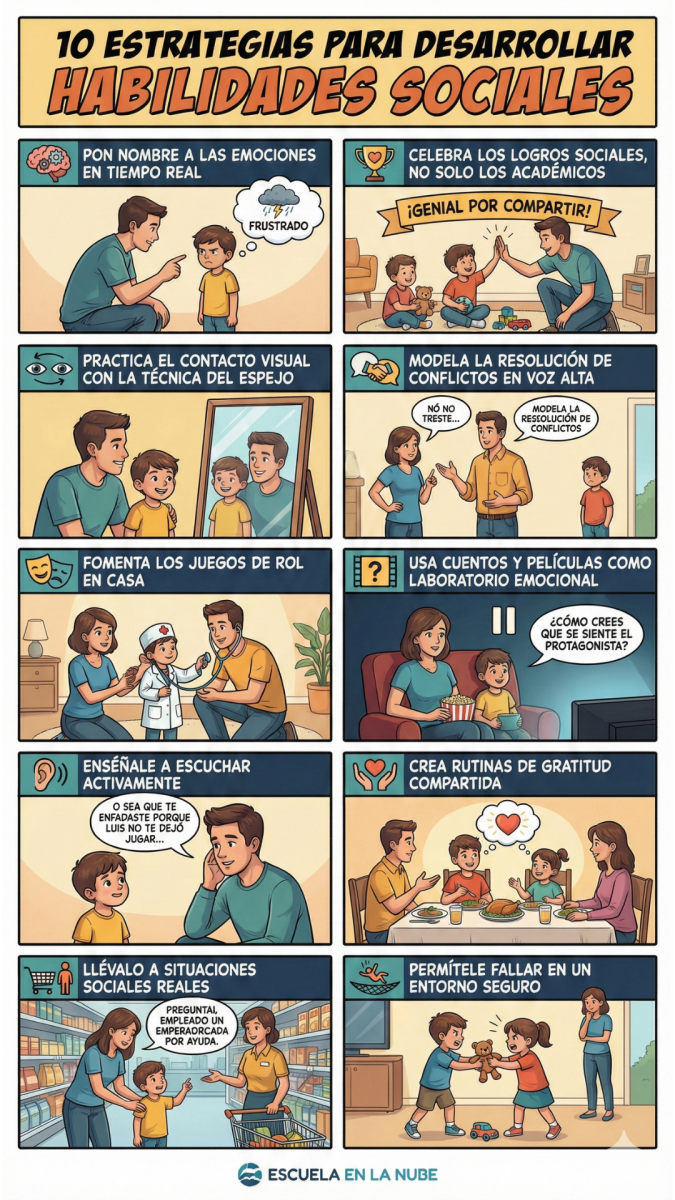 estrategias habilidades sociales Infografía 10 estrategias para desarrollar las habilidades sociales en niños