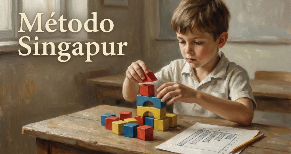 Niño aprendiendo matemáticas con bloques método Singapur